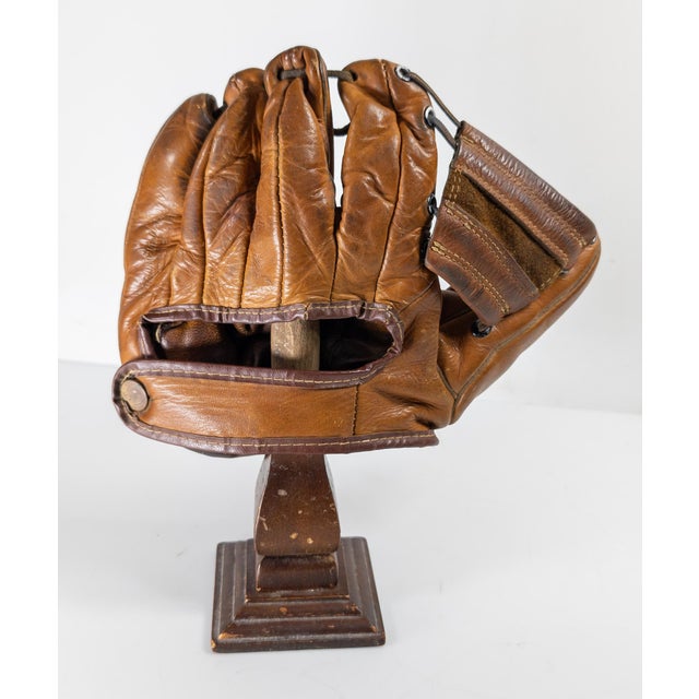 Early 20th Century Leather Western's Baseball Glove on Display Stand For Sale In New York - Image 6 of 10