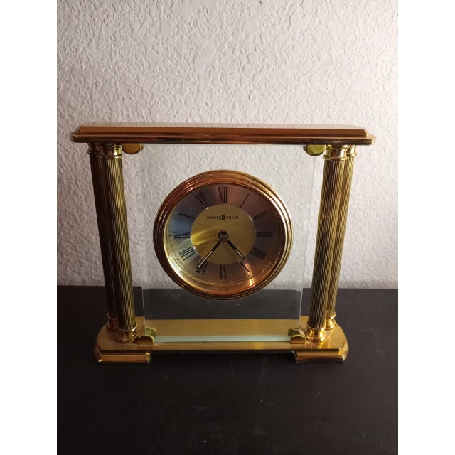 1980s 1980s Howard Miller Brass & Crystal Mantle Clock For Sale - Image 5 of 7