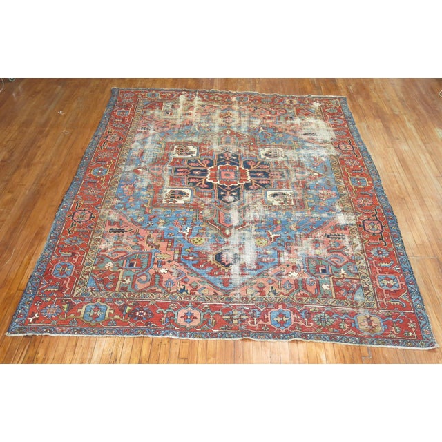 Sky Blue Distressed Persian Heriz Rug 9'2'' x 11'7'' Chairish