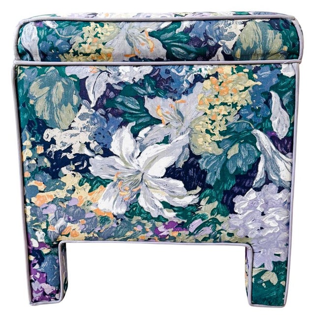 Pair of Vintage Impressionist Floral Upholstered Parsons Style Bench Ottomans For Sale - Image 10 of 13