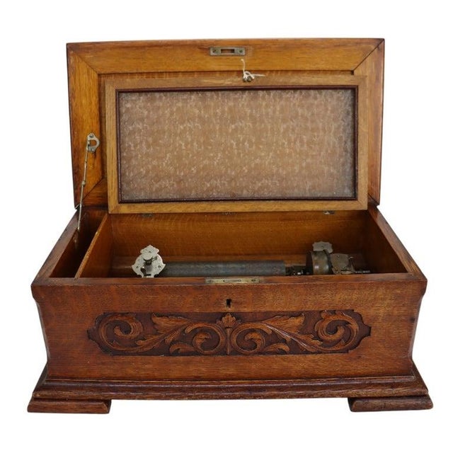Jackpot Carved Oak & Glass Cylinder Music Box Signed 19thC For Sale - Image 9 of 9