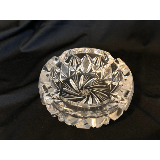 Vintage Heavy Cut Crystal Ashtray in very good condition, minor scratches. 6”D X 2.5”H