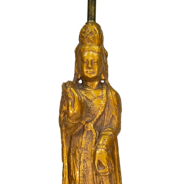 1960s 1960s Westwood Tony Paul Hollywood Regency Quan Yin Buddha Lamp Gold Gilt - A Pair For Sale - Image 5 of 12