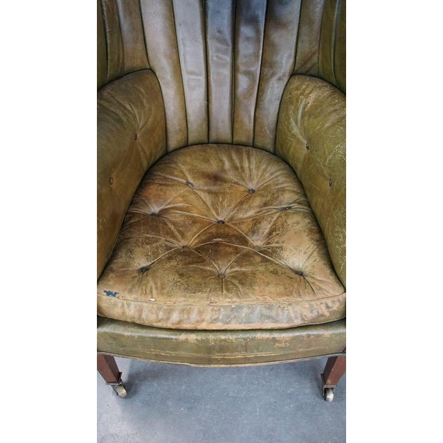 Large Antique Barrel Back Wing Chair in Leather For Sale - Image 6 of 16