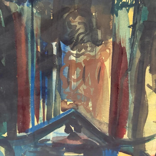 1950s Watercolor Painting, Abstract Architectural Landscape, Signed For Sale - Image 4 of 13