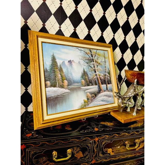 1950s Original Signed M. Scott Textured Winter Mountain Landscape Oil Painting By, Framed For Sale In Boston - Image 6 of 13