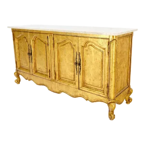 Gold Gilt Finished Back Marble Top Double Door Server Credenza Dresser