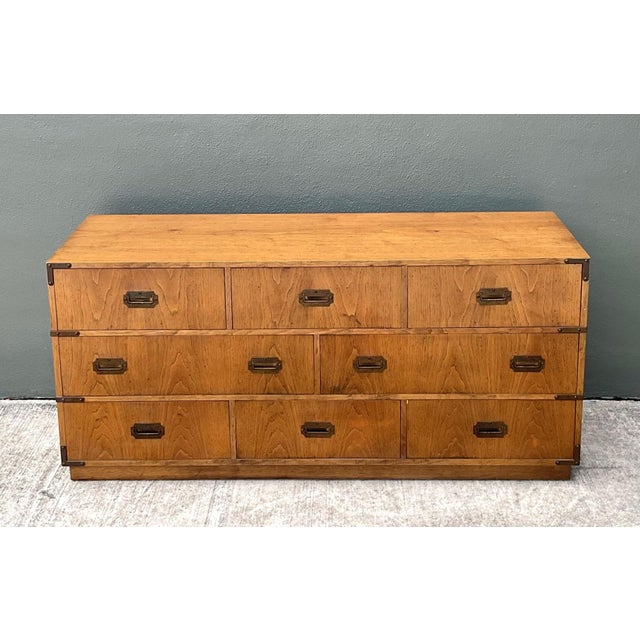 Wood Vintage Brass Accented Campaign Dresser For Sale - Image 7 of 17