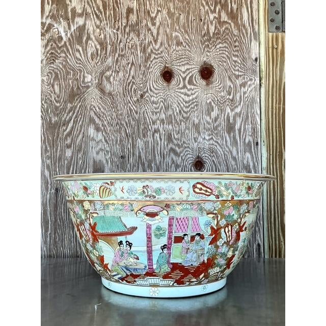 White Vintage Asian Monumental Rose Famille Bowl For Sale - Image 8 of 11