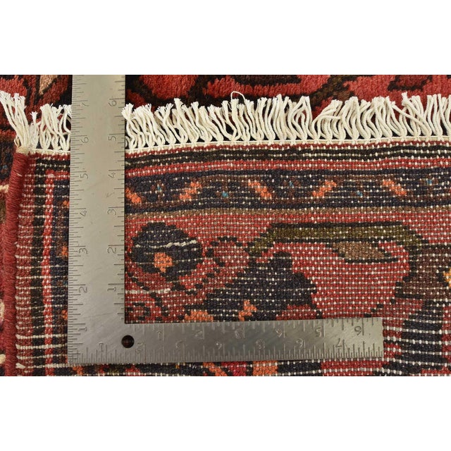 Hamedan Rug 4'3'' X 6'5'' Red Wool Vintage Tribal Hand-Knotted Oriental Carpet For Sale - Image 15 of 15