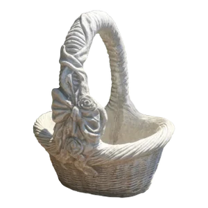 Vintage Concrete Garden Basket-Jardinière With Faux Basket Weave