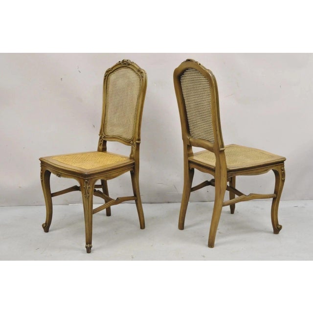 French Antique French Provincial Louis XV Style Carved Walnut Cane Side Chair - A Pair For Sale - Image 3 of 11