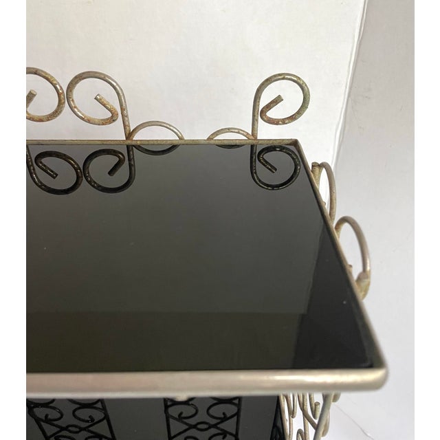 Mid 20th Century Mid-Century Hollywood Regency Silver-Tone Metal Tabletop Étagère With Black Glass Shelves For Sale - Image 5 of 12