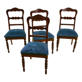 Wooden Chairs with Green Seats, Set of 4 For Sale