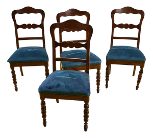 Wooden Chairs with Green Seats, Set of 4