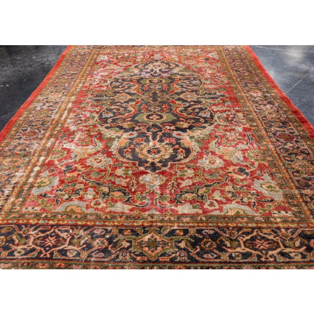 Traditional Antique Malayer Rug Red Ivory Blue Handwoven Wool Rug 8'9" X 12'6" For Sale - Image 3 of 7