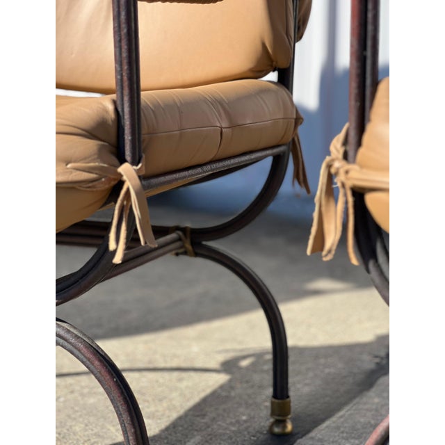 Pair of Curule Leather and Brass Campaign Armchairs Styled After Steve Chase For Sale - Image 16 of 18