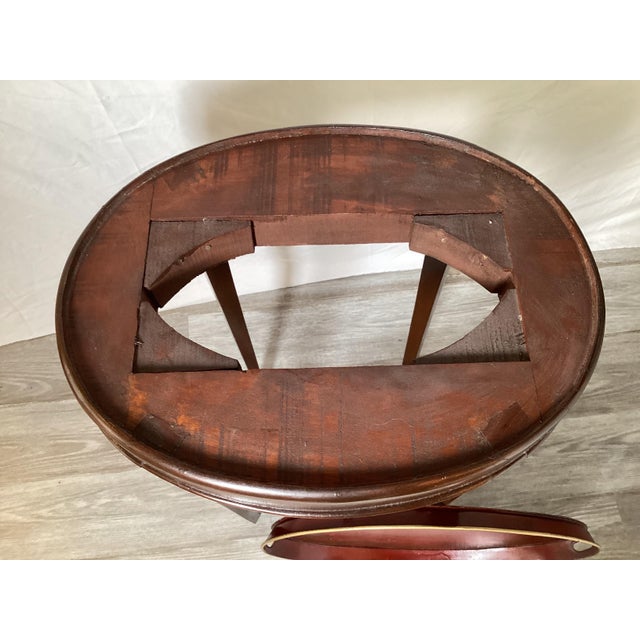 Brown Oval Italian Tole Tray Accent Table with Custom Base For Sale - Image 8 of 8