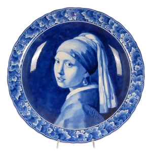 Royal Delft Plate Girl with Pearl Earring in Blue and White by Johannes Vermeer, 1971