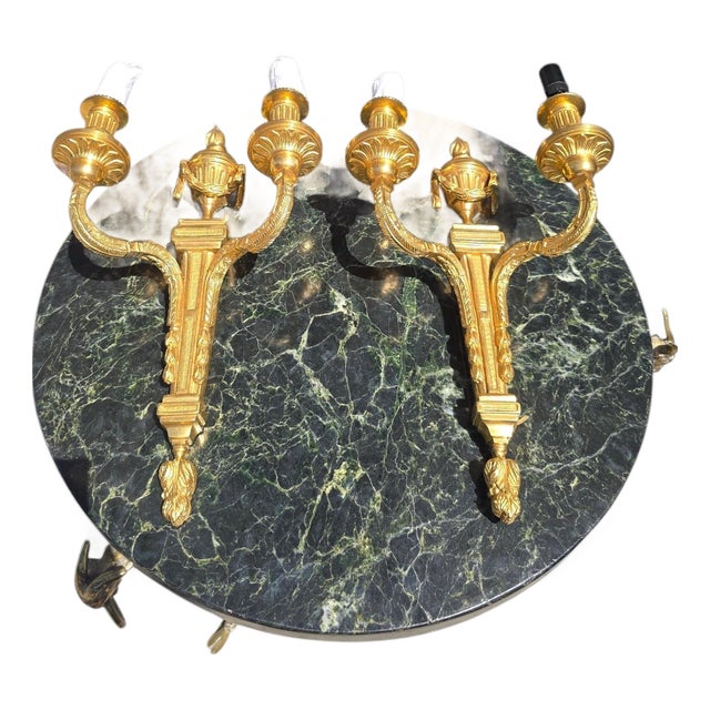 French Gilt Bronze Wall Sconces, Early 20th Century, Set of 2 For Sale