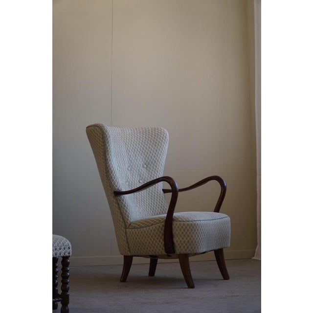 Gold Set of Danish Modern Lounge Chair with Footstool in Beech by Slagelse Mobelvaerk, 1960s For Sale - Image 8 of 18