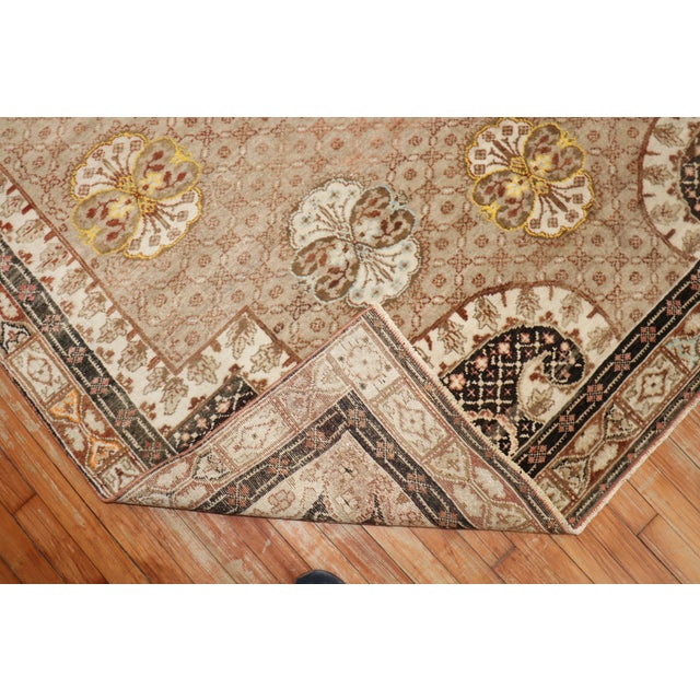 Mid 20th Century Zabihi Collection Brown Floral Turkish Intermediate Square Rug For Sale - Image 5 of 8