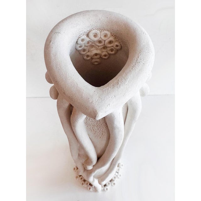 Modern Whimsical Vintage Bisque White Studio Pottery Vase For Sale - Image 3 of 6