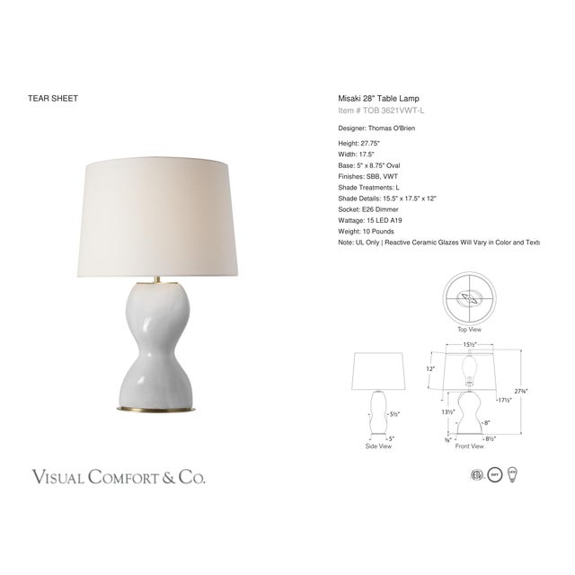 Thomas O'Brien by Visual Comfort Signature Misaki 28" Table Lamp in Veiled White with Linen Shade Designer: Thomas O'Brien...