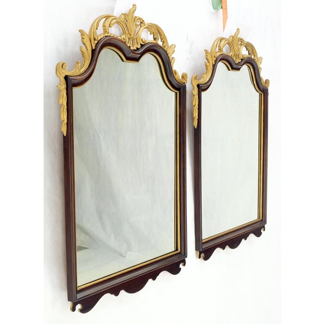 Mid 20th Century Pair of Neoclassical Chippendale Carved Gold Gilt Mahogany Wall Mirrors MINT! For Sale - Image 5 of 9