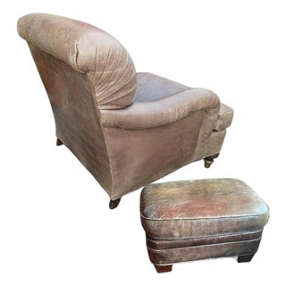 A Rare Vintage Genuine Leather Club Chair by William Alan and Ottoman For Sale
