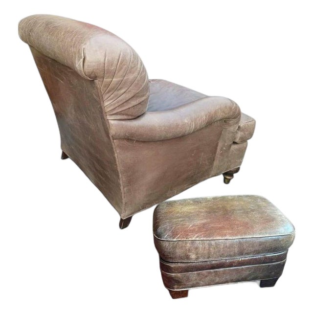 A Rare Vintage Genuine Leather Club Chair by William Alan and Ottoman For Sale