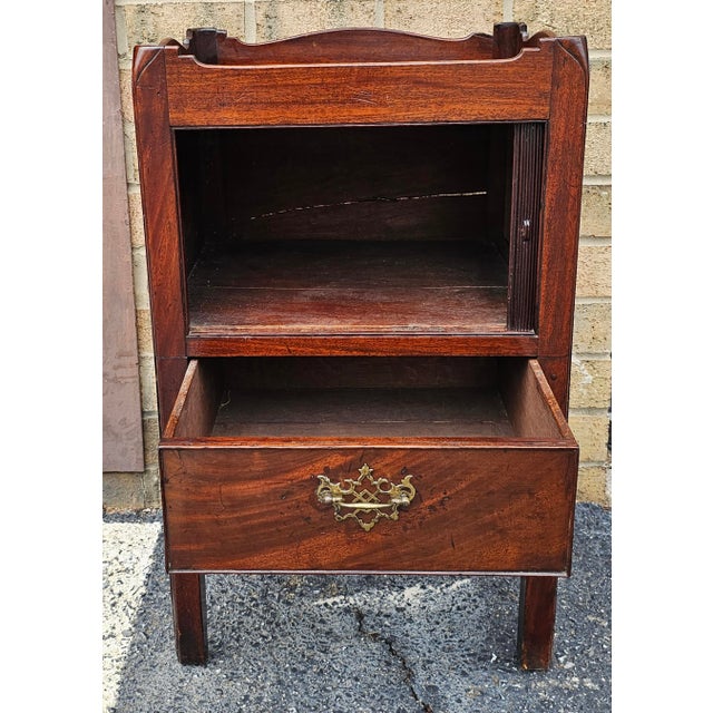Traditional George III Style Mahogany Tambour Door Bedside Side Table For Sale - Image 3 of 12