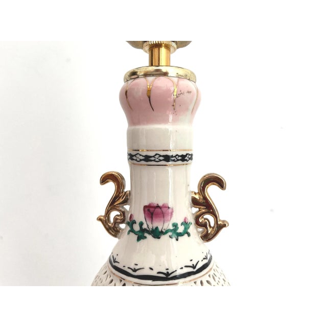 Pierced Porcelain Lotus Lamp & Shade For Sale - Image 6 of 15