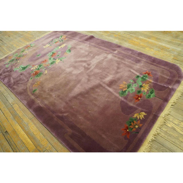 Art Deco 1920s Purple Aquatic Foliage Antique Chinese Art Deco Carpet 4' 10'' X 8' 6'' Wool Knotted Rug For Sale - Image 3 of 9