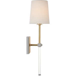 Julie Neill for Visual Comfort Signature Lucia 21" Cordless Sconce in Gild and Crystal with Linen Shade For Sale