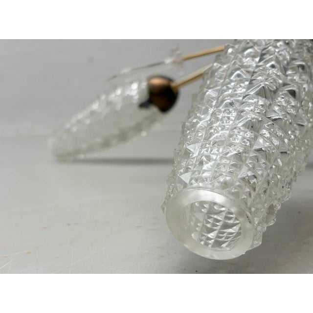 Ceiling Light with Textured Glass Shades and Crystal Prisms, 1960s For Sale - Image 12 of 15