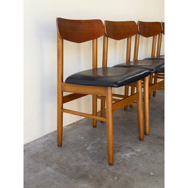 Set of 4 Danish Teak Dining Chairs With Black Leather Seats | Mid-Century Modern 1960s For Sale - Image 10 of 11