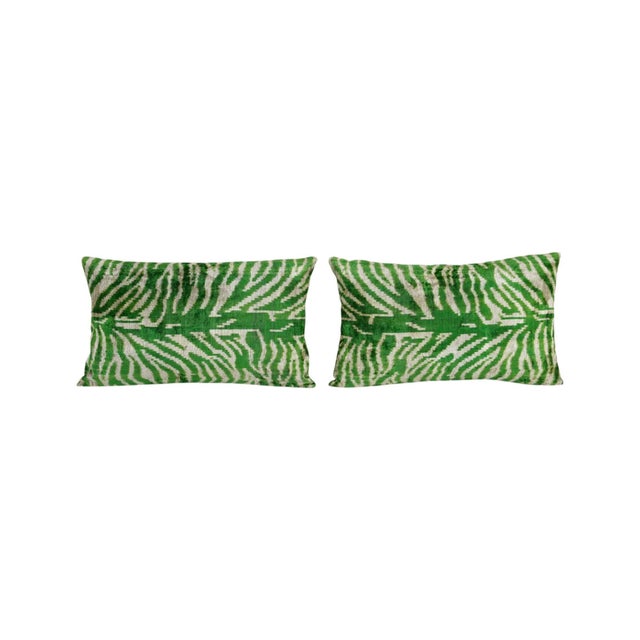 Green Green Silk Ikat Velvet Pillow Cover - Set of Three For Sale - Image 8 of 11