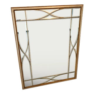 Large Mirror with Wooden Frame, Brass Details & Lozenge Design, 1940s For Sale