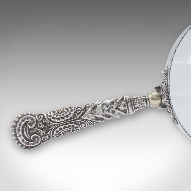 Silver Antique Reader's Magnifying Glass, English, Silver Plate, Library Aid, Victorian For Sale - Image 8 of 10