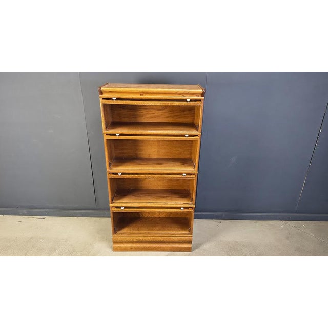 Oak Four Tier Barrister Bookcase with Leaded Glass, 1920 For Sale - Image 6 of 11