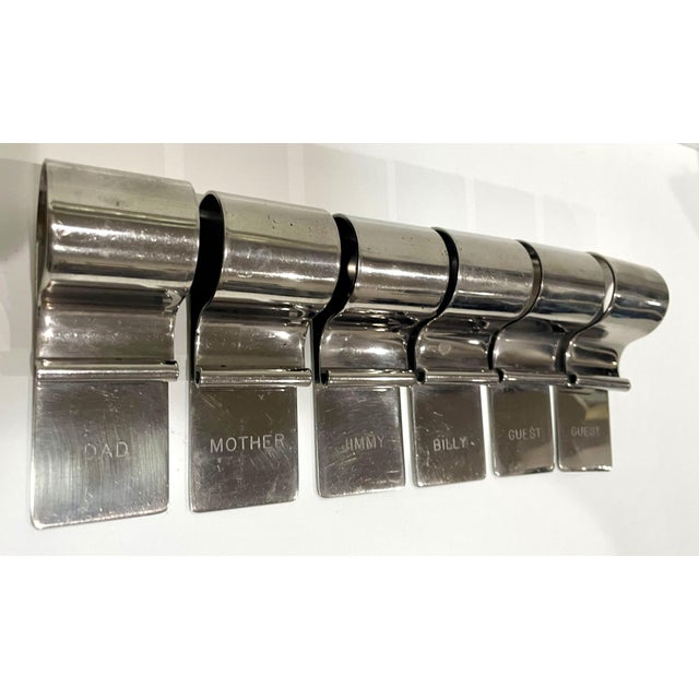 Mid 20th Century Vintage Engraved Silver Napkin Clip Holders - Set of Six For Sale - Image 5 of 5