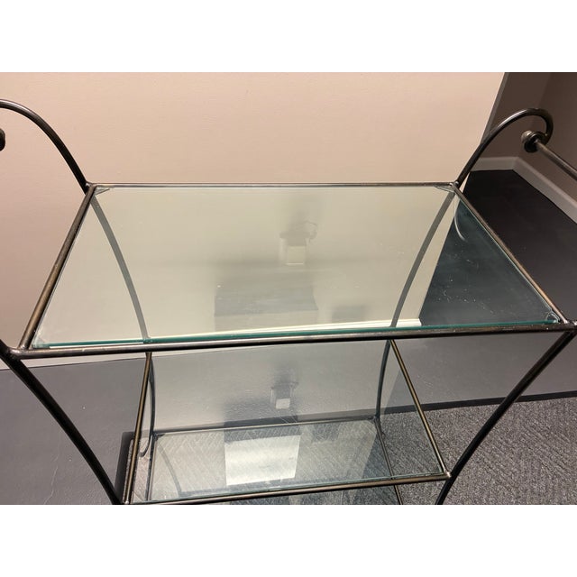 Metal Vintage Wrought Iron and Glass Three Tier Bar Stand For Sale - Image 7 of 11