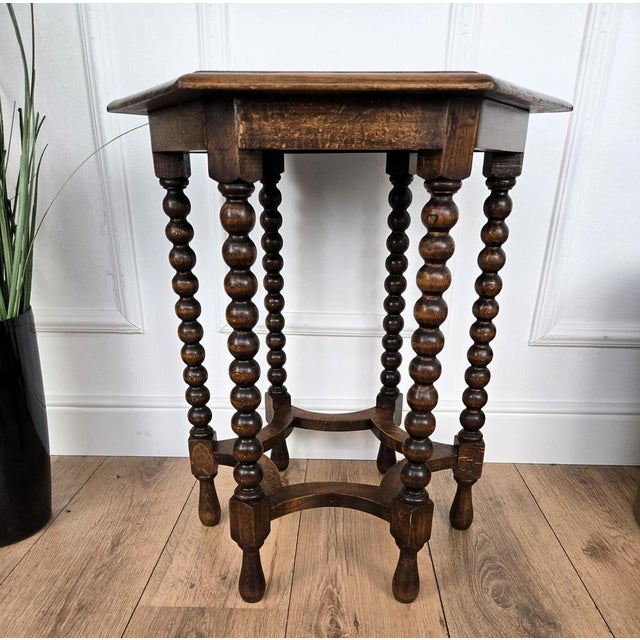 Wood Italian Hexagonal Black Walnut Side Table with Bobbin Turned Legs, 1890s For Sale - Image 7 of 9