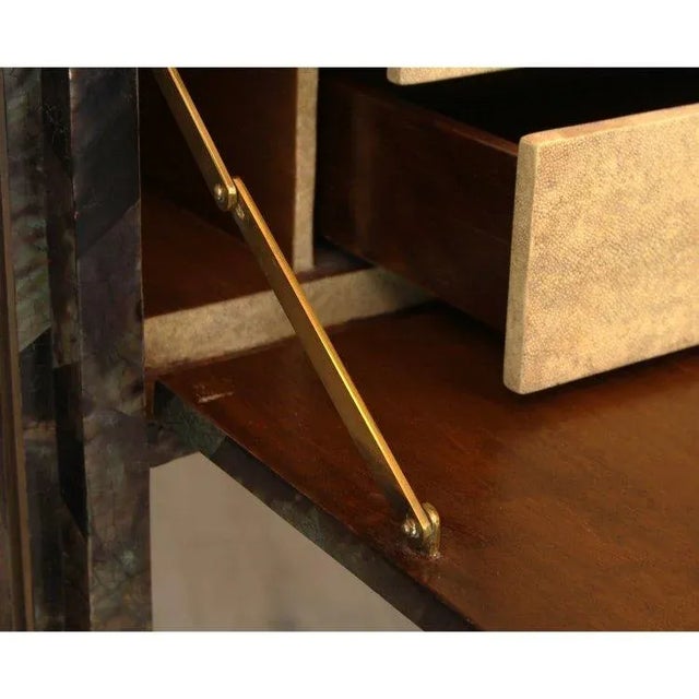 Black Vintage R & Y Augousti Tessellated Pen Shell With Brass Inlay Bar Server or High Cabinet For Sale - Image 8 of 12