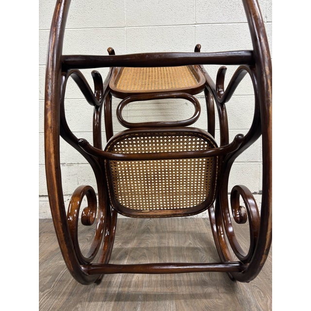 Vintage Thonet Style Bentwood Beechwood Cane Seat Cane Back Rocking Chair For Sale - Image 11 of 17