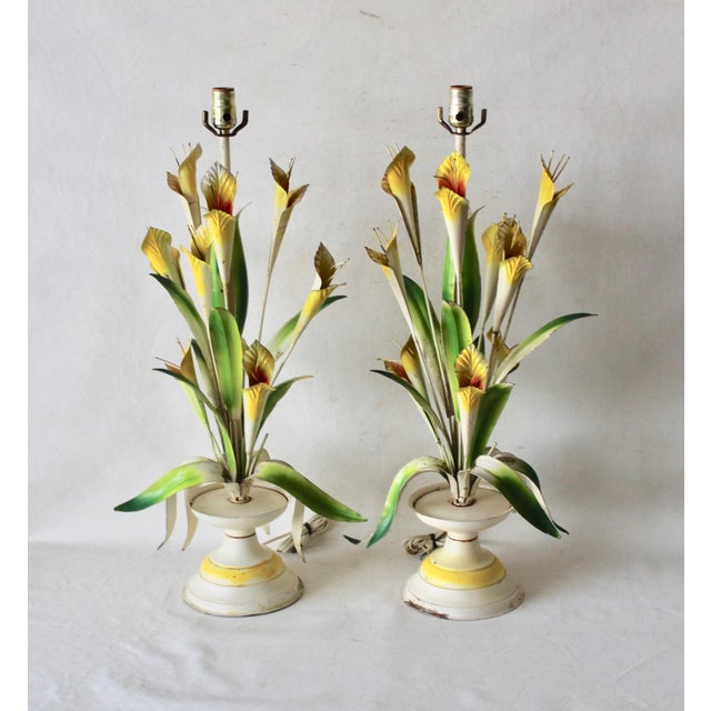 Vintage Italian Tole Flowers Urn Table Lamps- a Pair For Sale - Image 12 of 12