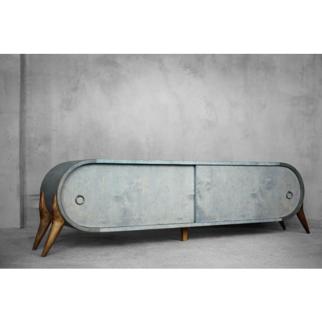 1960s Mid-Century Modern Italian Turquoise Streamline Sideboard in Birch, 1960s For Sale - Image 5 of 18