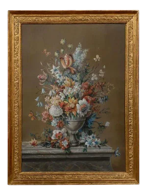 Early 19th Century French Empire Period Floral Still Life Pastel and Gouache Painting, Framed