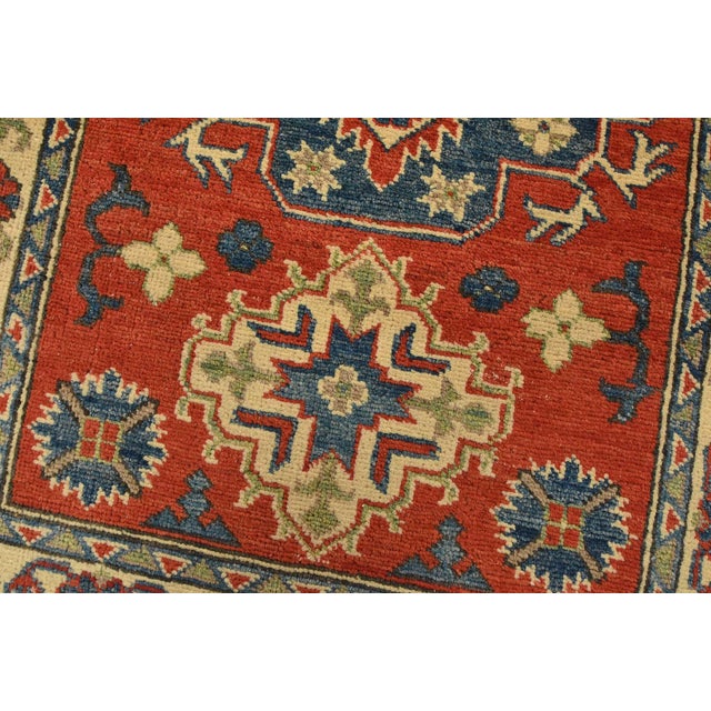 Kazak Rug 2’8” X 4’2” Blue Wool Tribal Hand-Knotted Oriental Carpet For Sale - Image 4 of 10